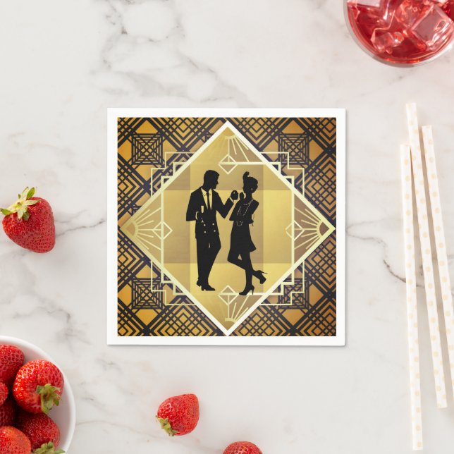 Art Deco Roaring 20's Couple New Year's Eve Party Napkin (Insitu)