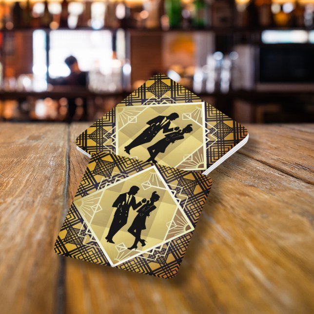 Art Deco Roaring 20's Couple New Year's Eve Party Paper Coaster (Art Deco Roaring 20's Couple New Year's Eve Party Paper Coaster)