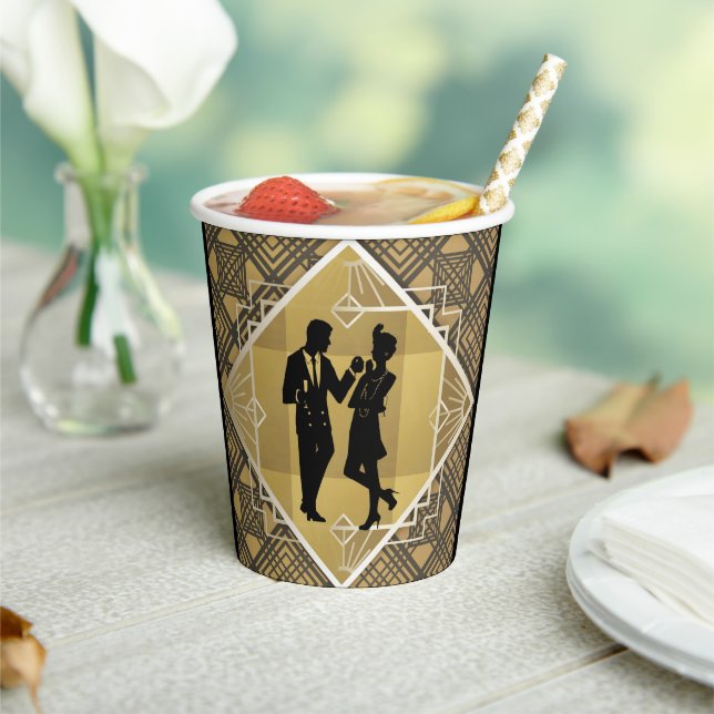 Art Deco Roaring 20's Couple New Year's Eve Party Paper Cups (Insitu)