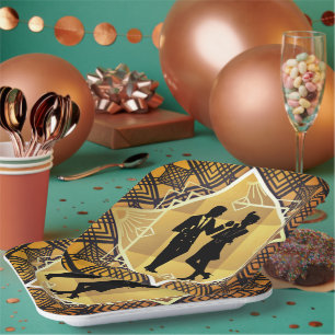 Art Deco Roaring 20's Couple New Year's Eve Party Paper Plate