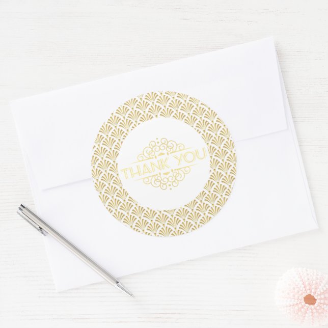 Art Deco Roaring 20s Gold Thank You Favour Gift Classic Round Sticker (Envelope)