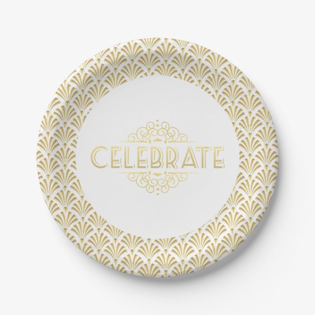 Art Deco Roaring 20s Great Gatsby Party Event Paper Plate (Front)