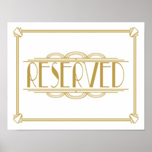 Art Deco Roaring 20's Reserved sign print