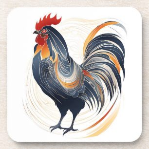 Art Deco Rooster Hard plastic coaster set