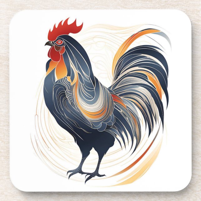 Art Deco Rooster Hard plastic coaster set (Front)