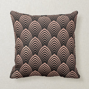 Art Deco Rose God Copper Black Scales Geometry Cushion