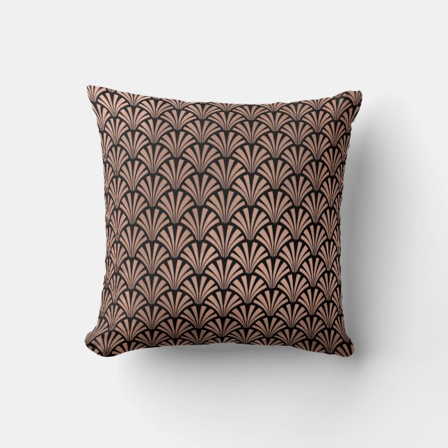 Art Deco Rose God Copper Black Seashells Scales Cushion (Front)
