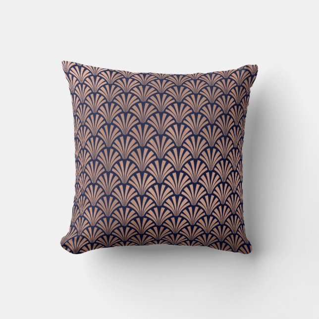 Art Deco Rose God Copper Blue Navy Seashell Scales Cushion (Front)