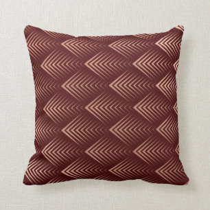 Art Deco Rose God Copper Burgundy Geometric Arrows Cushion