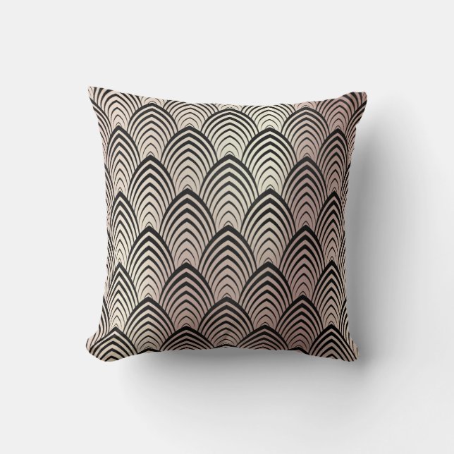 Art Deco Rose Gold Black Gold Scales Classic Cushion (Front)