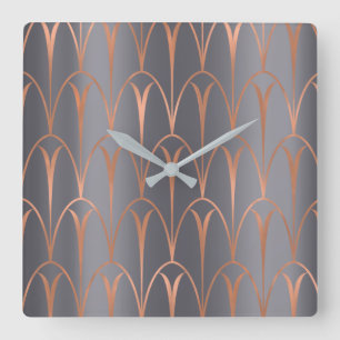 Art Deco Rose Gold Copper Geometry Grey Grey Square Wall Clock