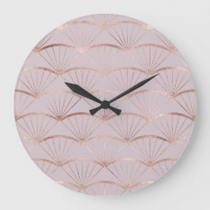 Art deco, rose gold fan tiles. large clock