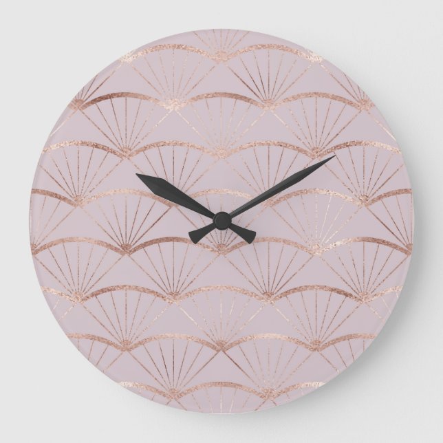 Art deco, rose gold fan tiles. large clock (Front)