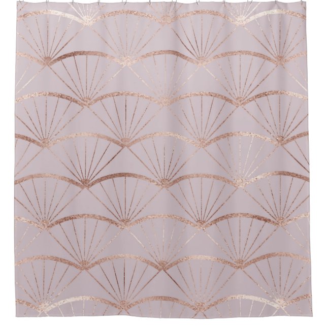 Art deco, rose gold fan tiles. shower curtain (Front)