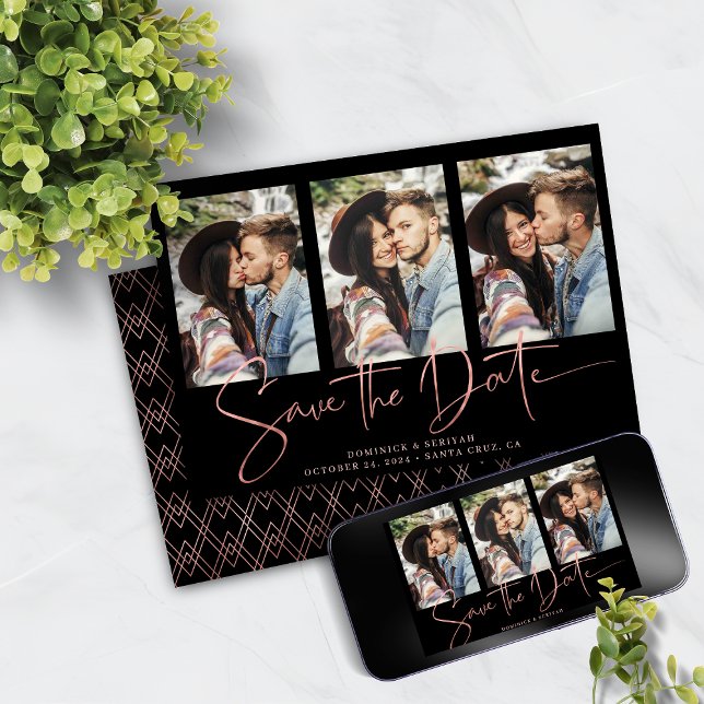 Art Deco Rose Gold Handwritten Save the Date (Art Deco Rose Gold Handwritten Save the Date Card with Digital Download)