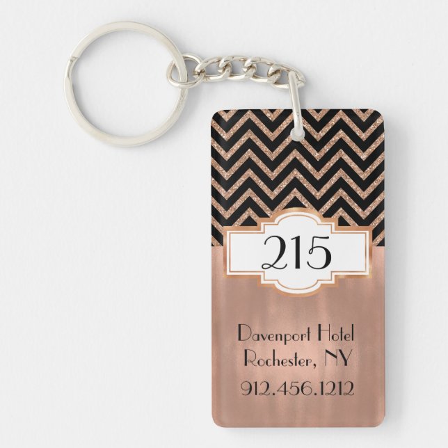 Art Deco Rose Gold Hotel Keychain (Front)