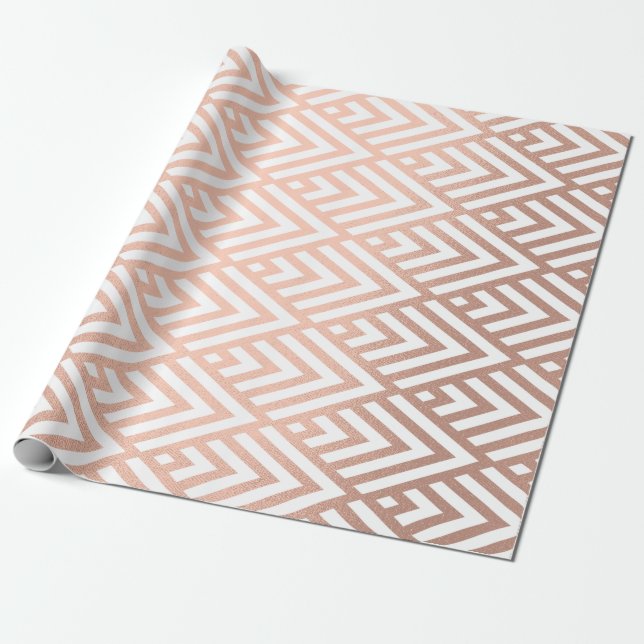 Art Deco Rose Gold White Scales Tribal Geometry Wrapping Paper (Unrolled)
