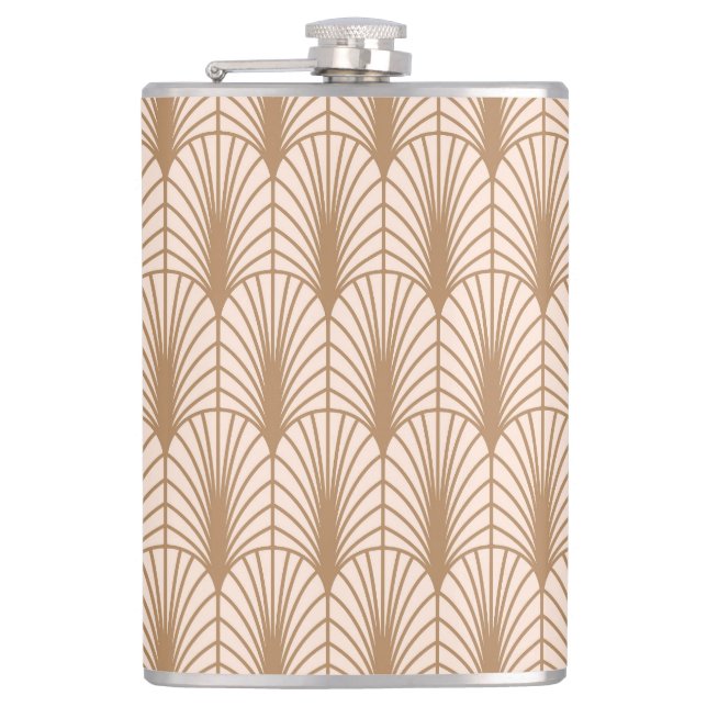 Art Deco Rose: Golden Peacock Feathers Hip Flask (Front)