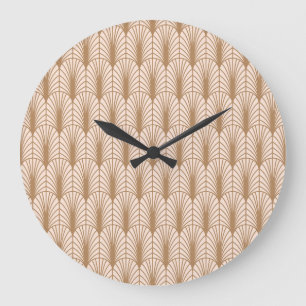 Art Deco Rose: Golden Peacock Feathers Large Clock