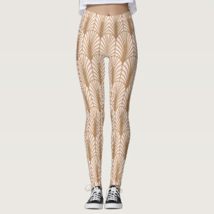 Art Deco Rose: Golden Peacock Feathers Leggings