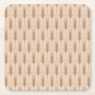 Art Deco Rose: Golden Peacock Feathers Square Paper Coaster