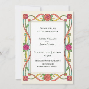 Art Deco Rose Ribbon Wedding Invitation