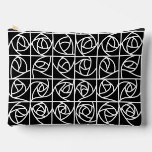Art Deco Rose Squares Stylised Floral black white Accessory Pouch