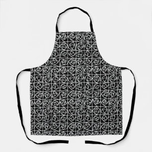 Art Deco Rose Squares Stylised Floral black white Apron
