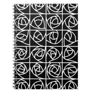 Art Deco Rose Squares Stylised Floral black white Notebook
