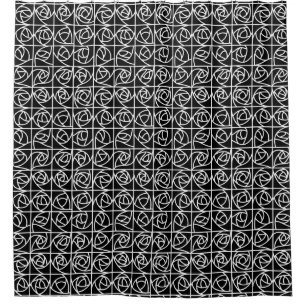 Art Deco Rose Squares Stylised Floral black white Shower Curtain