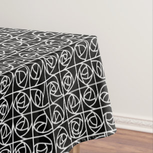 Art Deco Rose Squares Stylised Floral black white Tablecloth