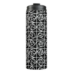 Art Deco Rose Squares Stylised Floral black white Thermal Tumbler
