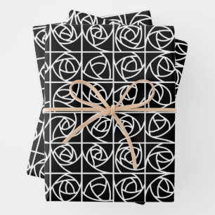 Art Deco Rose Squares Stylised Floral black white Wrapping Paper Sheet