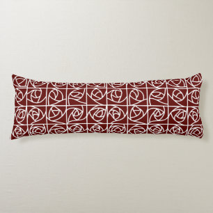 Art Deco Rose Squares Stylised Floral deep red Body Cushion