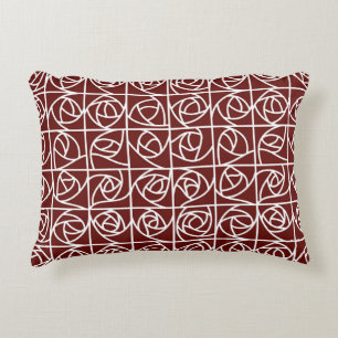 Art Deco Rose Squares Stylised Floral deep red Decorative Cushion