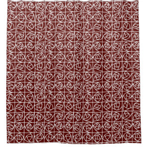 Art Deco Rose Squares Stylised Floral deep red Shower Curtain
