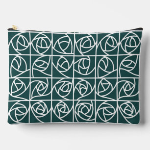 Art Deco Rose Squares Stylised Floral green Accessory Pouch