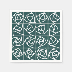 Art Deco Rose Squares Stylised Floral green Napkin