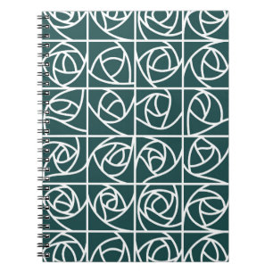 Art Deco Rose Squares Stylised Floral green Notebook