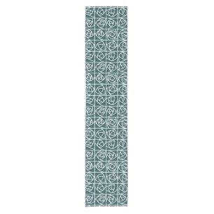 Art Deco Rose Squares Stylised Floral green Short Table Runner