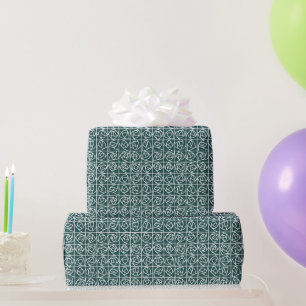 Art Deco Rose Squares Stylised Floral green Wrapping Paper