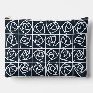Art Deco Rose Squares Stylised Floral navy blue Accessory Pouch