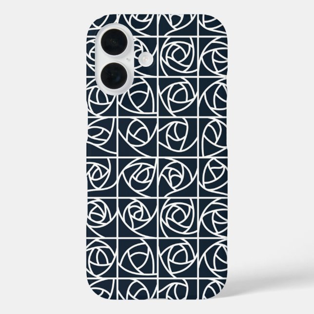 Art Deco Rose Squares Stylised Floral navy blue Case-Mate iPhone Case (Back)