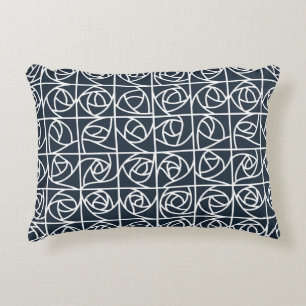 Art Deco Rose Squares Stylised Floral navy blue Decorative Cushion