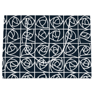 Art Deco Rose Squares Stylised Floral navy blue Large Gift Bag