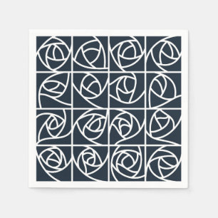 Art Deco Rose Squares Stylised Floral navy blue Napkin
