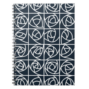 Art Deco Rose Squares Stylised Floral navy blue Notebook