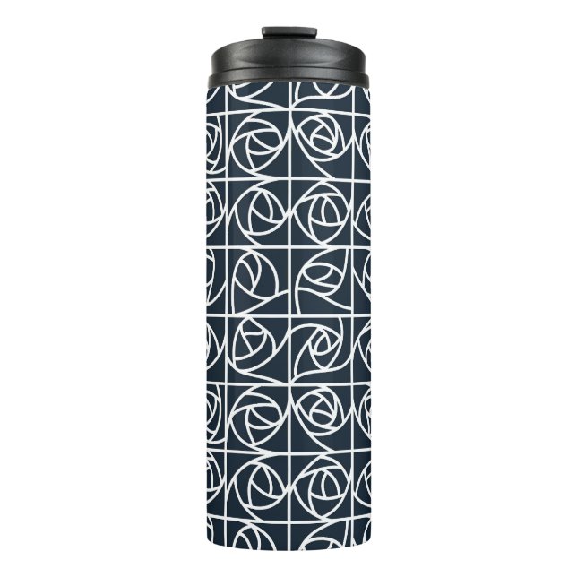 Art Deco Rose Squares Stylised Floral navy blue Thermal Tumbler (Front)