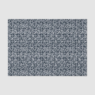 Art Deco Rose Squares Stylised Floral navy blue Tissue Paper