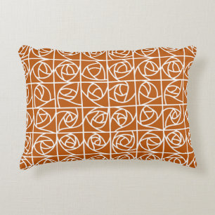 Art Deco Rose Squares Stylised Floral orange Decorative Cushion
